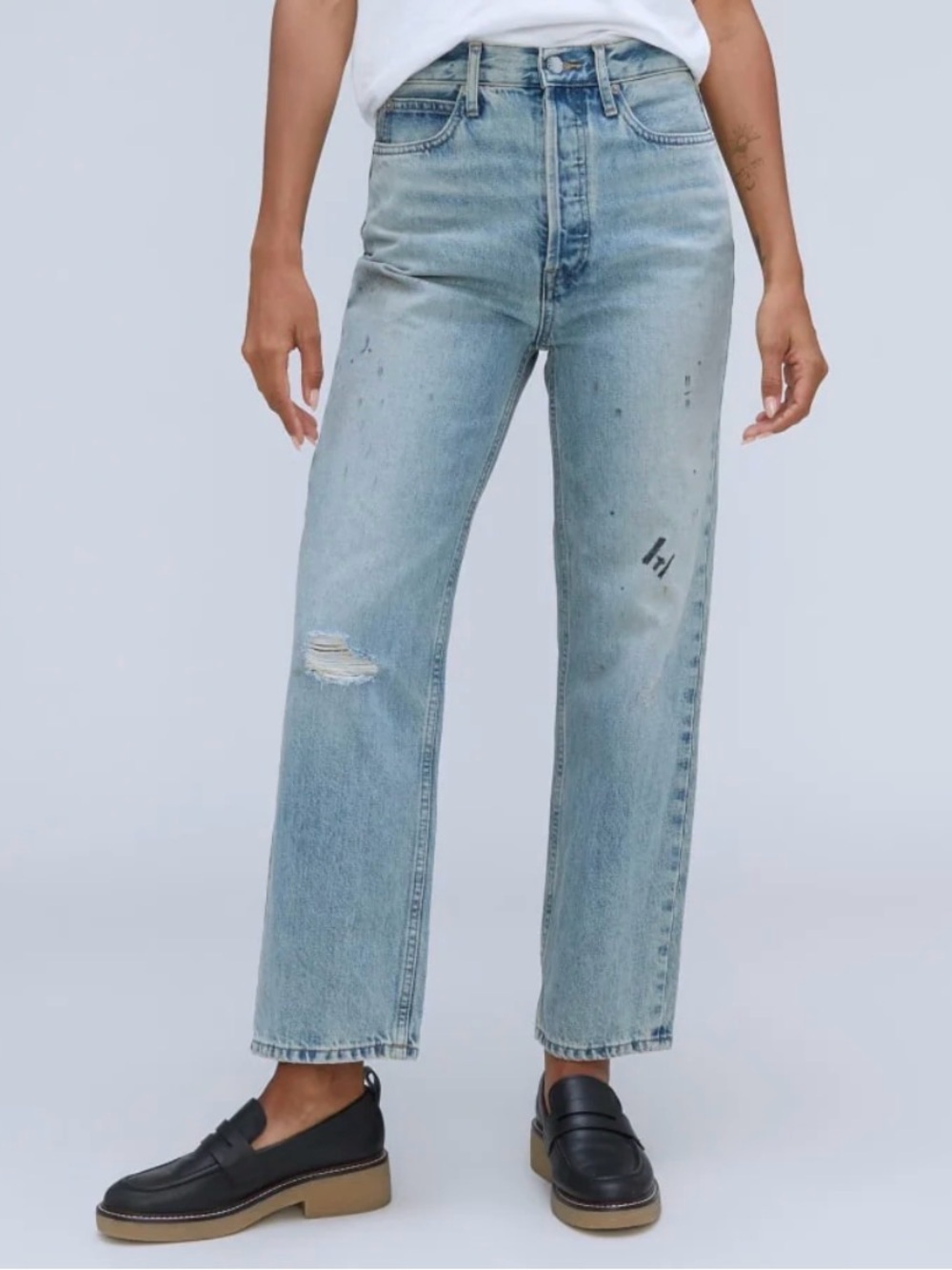 Everlane High-Rise Light Blue Distressed Straight-Leg Jeans